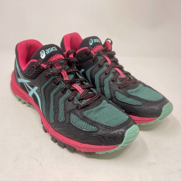 ASICS Gel Fuji Attack 5 Women's 7 1/2 Black Pink Green Sneakers 572:J.3.1 - Picture 7 of 13
